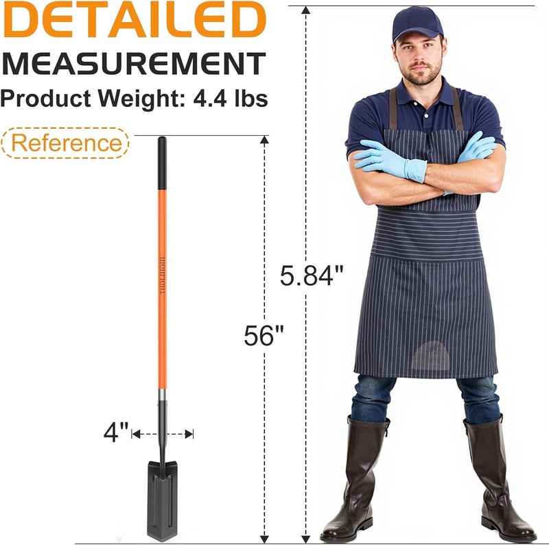 Highlight Trench Shovel for Digging, 4-Inch Trenching Spade with Orange Fiberglass Handle, Narrow Trenching Shovel for Digging, Gardening, and Landscaping, 56 inches - Image 5